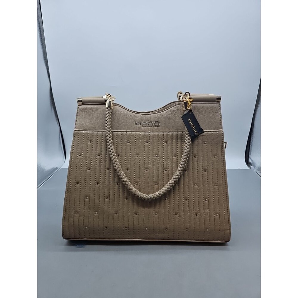BEBE Los Ángeles Aliah Stud Shopper Leather Purse Beige New With Tag‎
